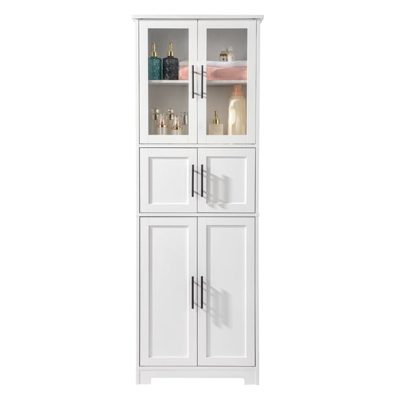 Zimtown 67''H Bathroom Linen Storage Cabinet, Kitchen Cupboard w/ 6 Doors & Adjustable Shelf, Wooden White