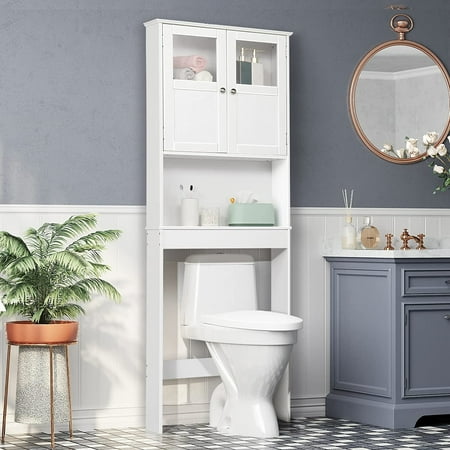 Zimtown 67'' over the Toilet Bathroom Storage Cabinet with 2 Doors and Adjustable Shelf, White