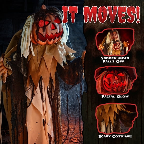 Zimtown 6FT Halloween Animatronic Pumpkin Man,Head-Drop Activated Halloween Prop