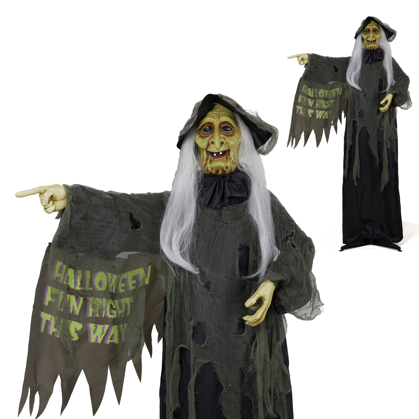 Zimtown 6FT Halloween Animatronic Witch Standing Outdoor Halloween Decoration w/ Red Eyes,Scary Sounds
