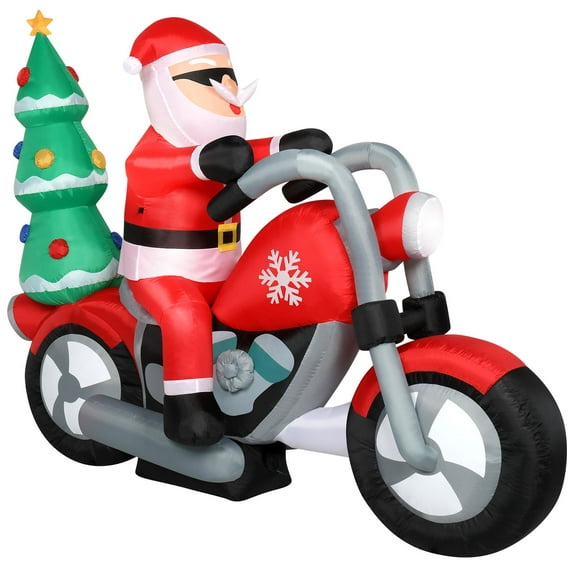 Zimtown 6FT Inflatables Santa Claus Riding A Motorcycle with Christmas Tree for Christmas Outdoor Decor,Holiday,Lawn,Garden,Party