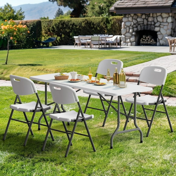 Zimtown 6FT Portable Folding Table Lightweight Plastic Camping & Dining Table with Built-In Carry Handle for Indoor/Outdoor Use
