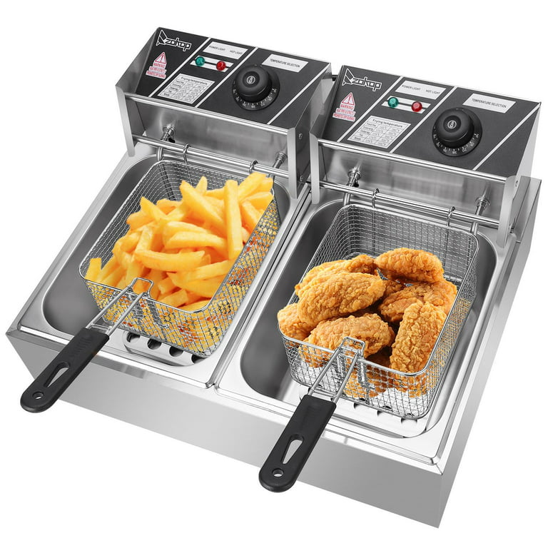 6L Electric Deep Fryer with Baskets 1700W, Countertop Commercial Deep Fryer  with Drain for Home Restaurant Stainless Steel Oil French Fries Fring