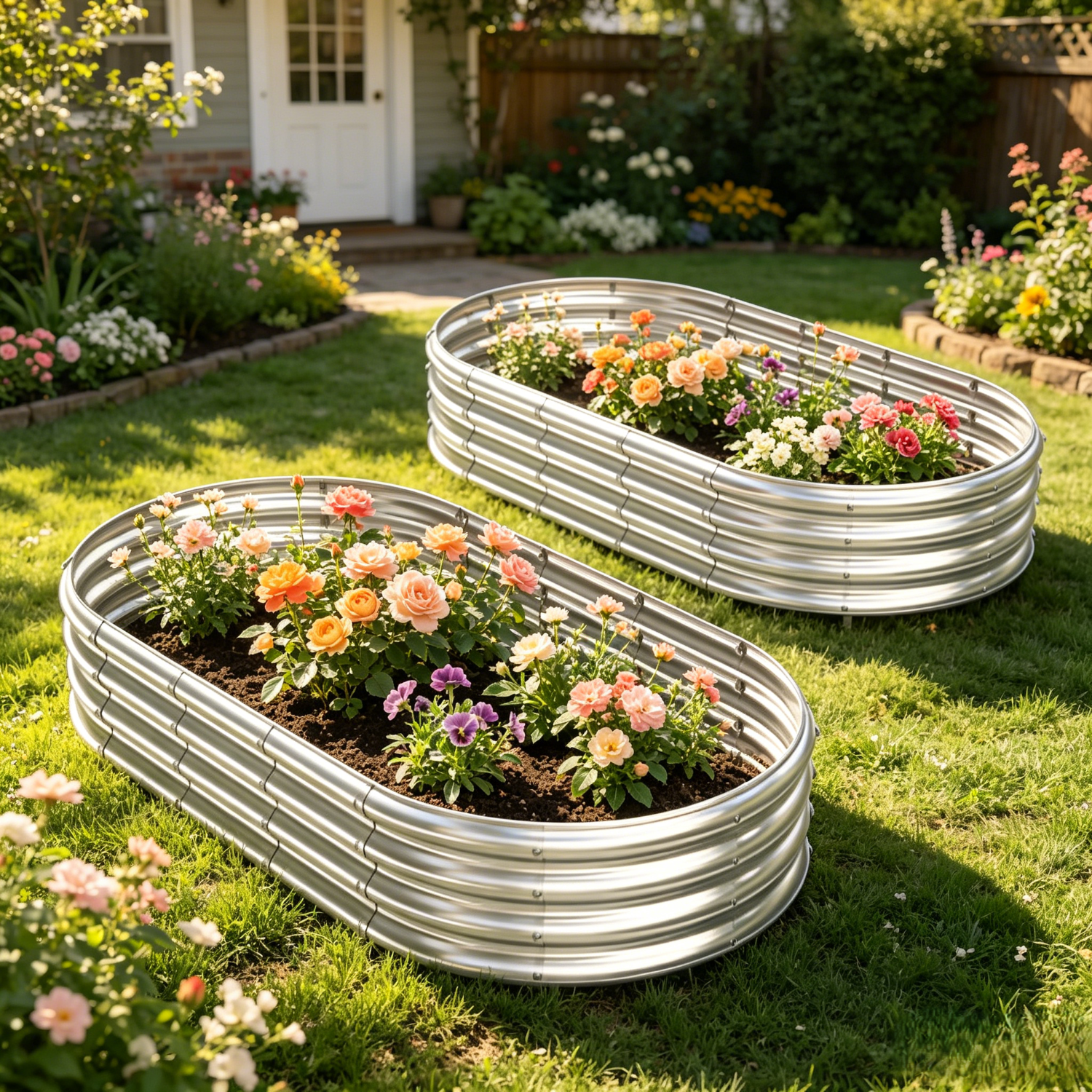 Zimtown 6x3ft Oval Steel Raised Garden Bed (2 pack) - Galvanized Starlight Silver, Indoor/Outdoor