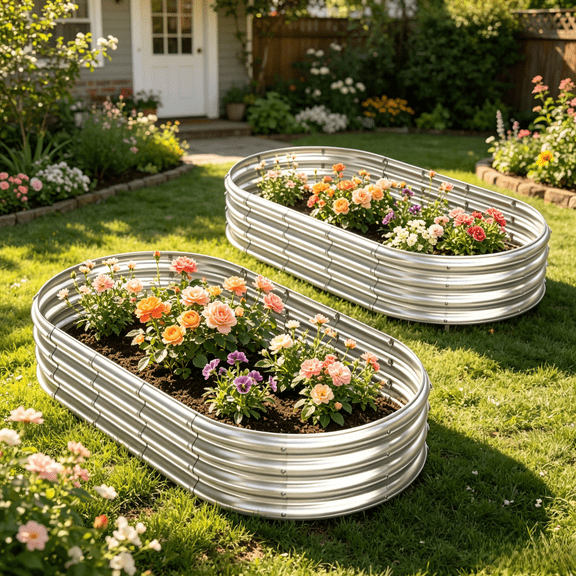 Zimtown 6x3ft Oval Steel Raised Garden Bed (2 pack) - Galvanized Starlight Silver, Indoor/Outdoor