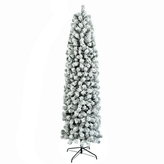 Zimtown 7.5ft Flocked Pencil Christmas Tree, 641 Tips PVC Artificial Slim Xmas Tree