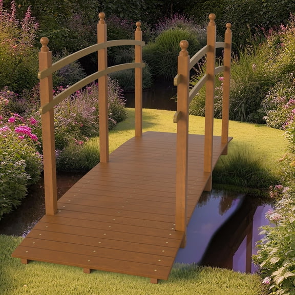 Zimtown 7.5ft Garden Bridge, Arch Design with Anti-Corrosive Finish, Carbonized Wood Color