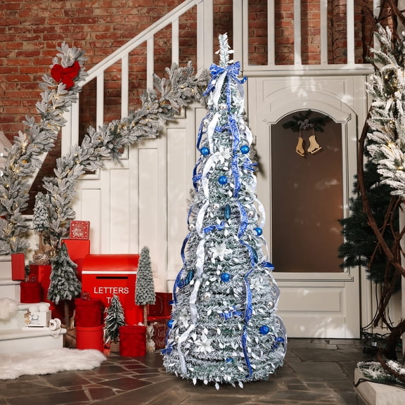 Zimtown 7 FT Pop Up Artificial Christmas Tree,Xmas Tree with 170 Lights and Remote Control for Holiday Party Home,Blue