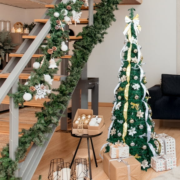 Zimtown 7 FT Pop Up Artificial Christmas Tree,Xmas Tree with 200 Lights and Remote Control for Holiday Party Home,Green