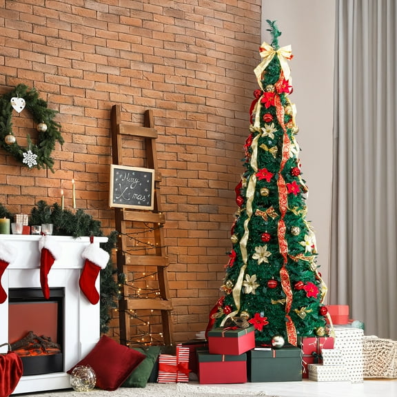 Zimtown 7 FT Pop Up Artificial Christmas Tree,Xmas Tree with 200 Lights and Remote Control for Holiday Party Home