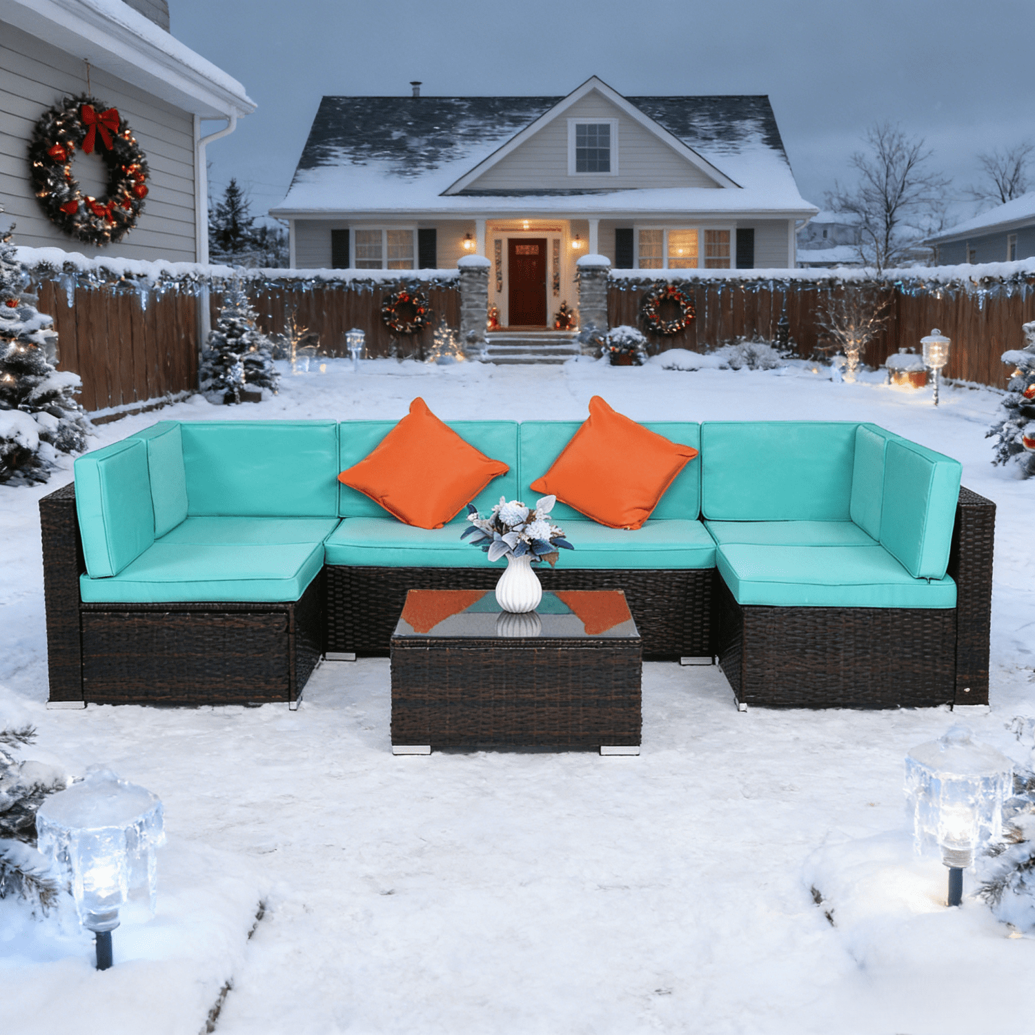Zimtown All-Weather Wicker Sectional, 7-Piece Anti-Slip Patio Furniture Set for Outdoor Lounge