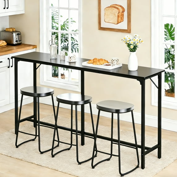 Zimtown 71" Mid-Century Narrow Pub Table, Black Counter Height Bar Table with Footrest, Sturdy Metal Frame Wood Breakfast Table for Dining Room (Only Table)