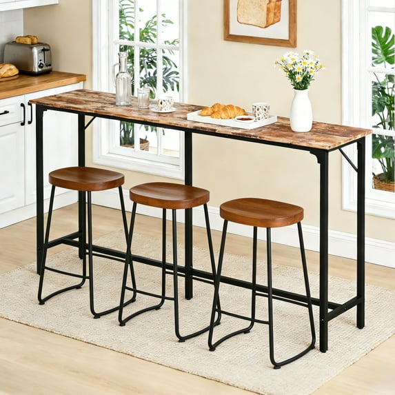 Zimtown 71" Mid-Century Narrow Pub Table, Rustic Brown Counter Height Bar Table with Footrest, Sturdy Metal Frame Wood Breakfast Table for Dining Room (Only Table)