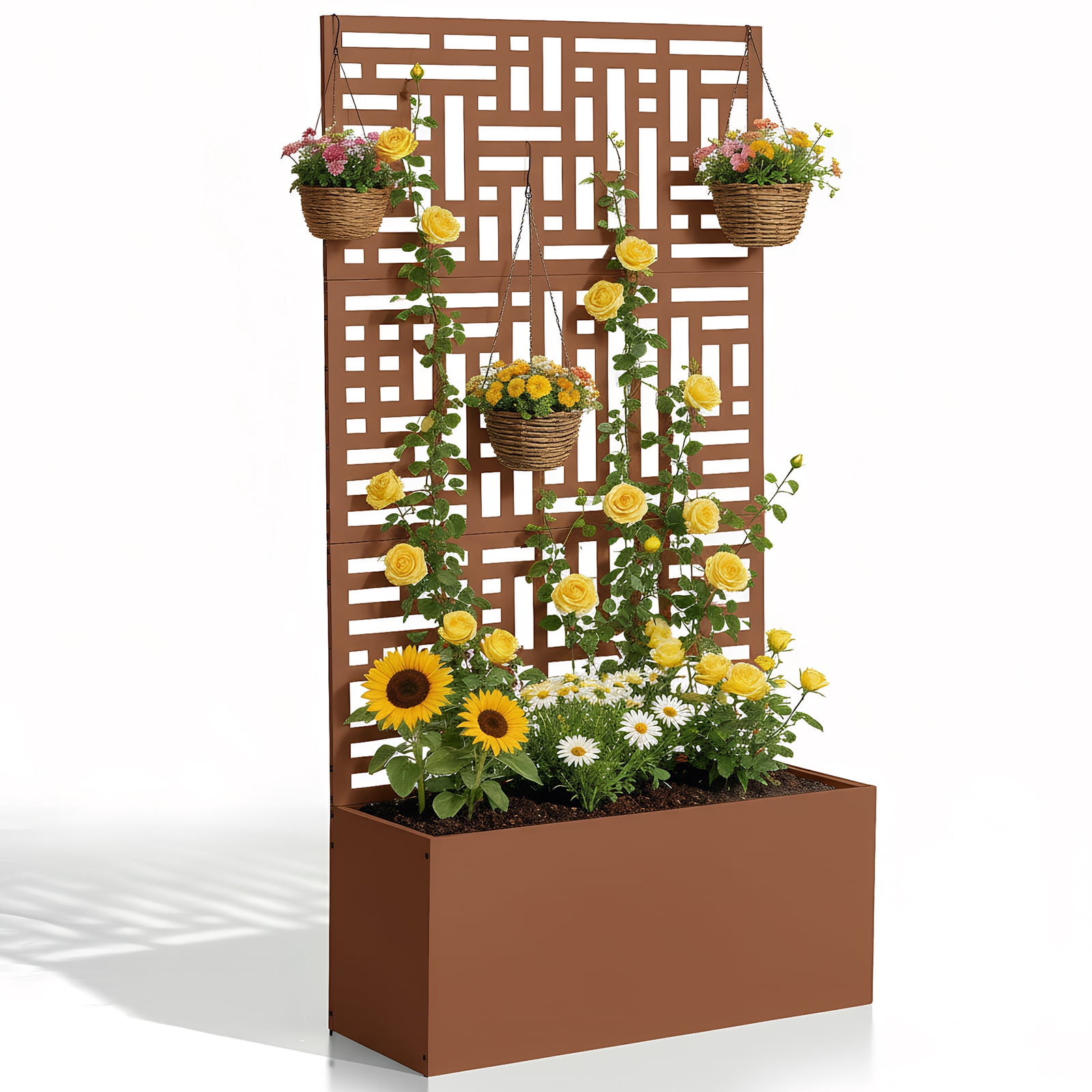 Zimtown 71'' Outside Raised Garden Bed with Drainage Holes, Free-Standing,for Vine Climbing Plants and Flowers, Brown