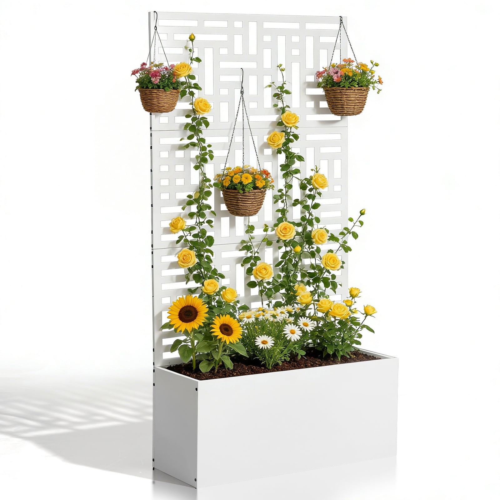 Zimtown 71'' Outside Raised Garden Bed with Drainage Holes, Free-Standing,for Vine Climbing Plants and Flowers, White