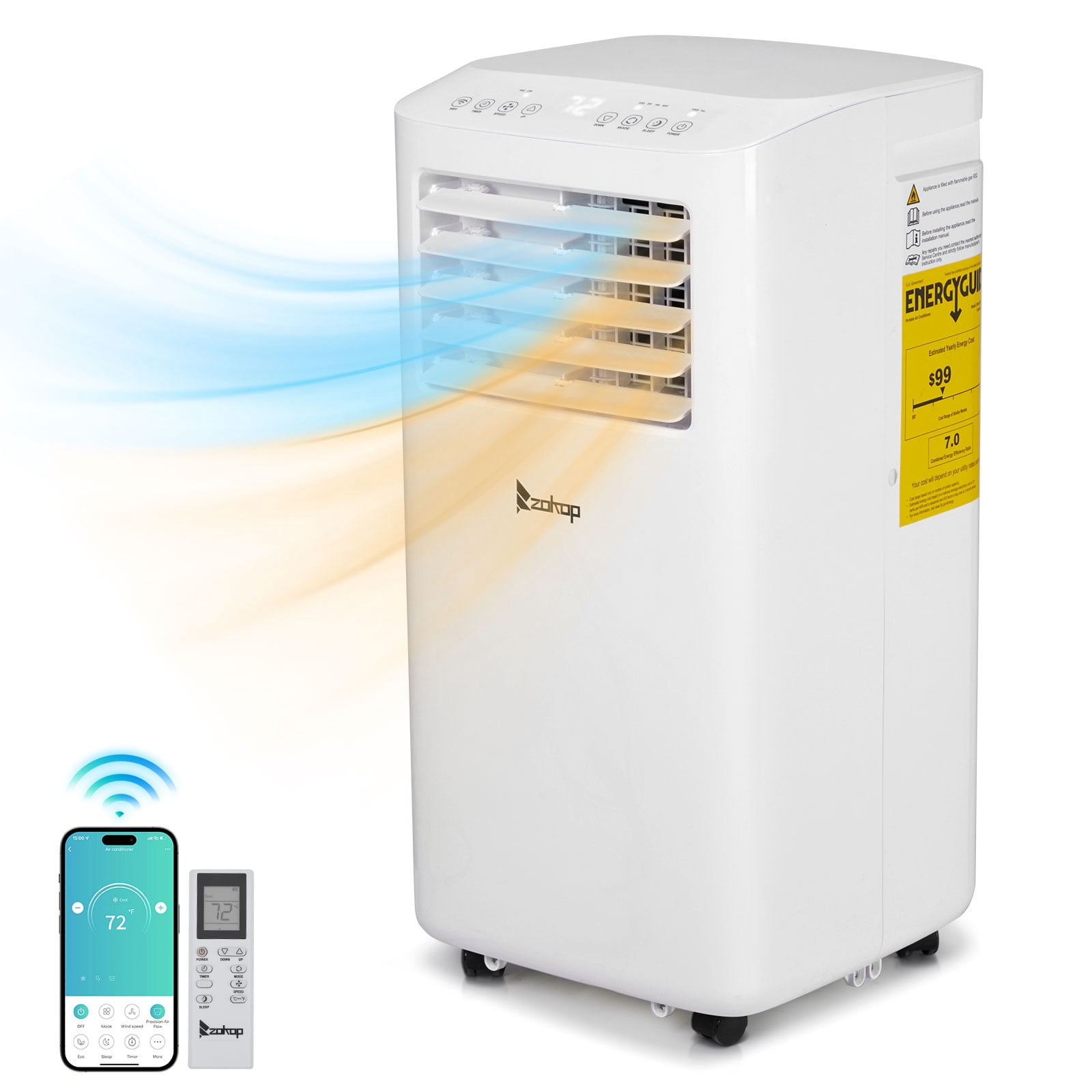 Zimtown 7100BTU (9000 BTU ASHRAE) Portable Air Conditioner With Dehumidifier And Remote Control,White