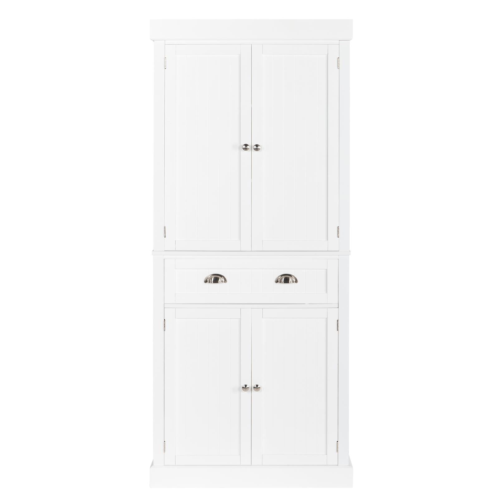 White Shaker Style Freestanding Kitchen Pantry Organizer with Adjustable Shelves