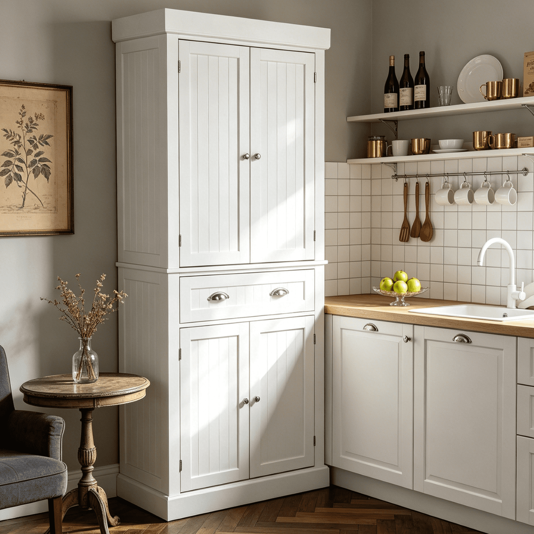 Zimtown 72” Modern Kitchen Pantry, Freestanding White Storage Cabinet with Soft Close Doors, Large Drawer & Adjustable Shelves, Tall Utility Pantry for Kitchen Dining Room