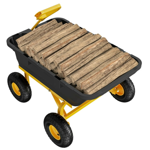 UBesGoo 770lb Steel Frame Garden Dump Cart with 4-Wheel, 10" All-Terrain Wheels, Yellow & Black