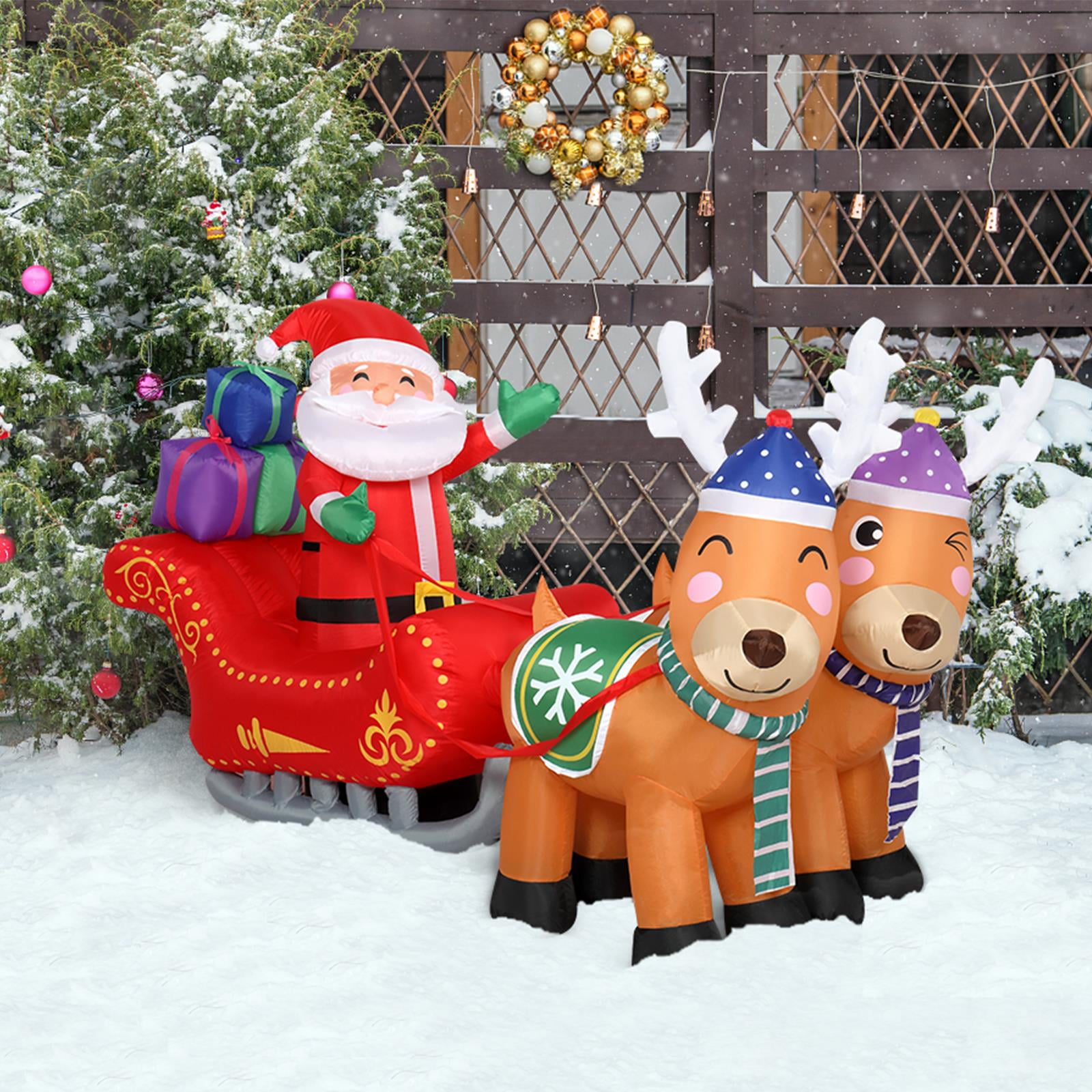 Zimtown 7FT Inflatables Santa Claus with Two Reindeer Outdoor Christmas ...