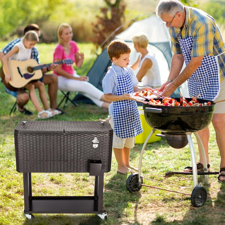 Free Shipping! Zimtown 80 Quart Rattan Rolling Cooler Cart
