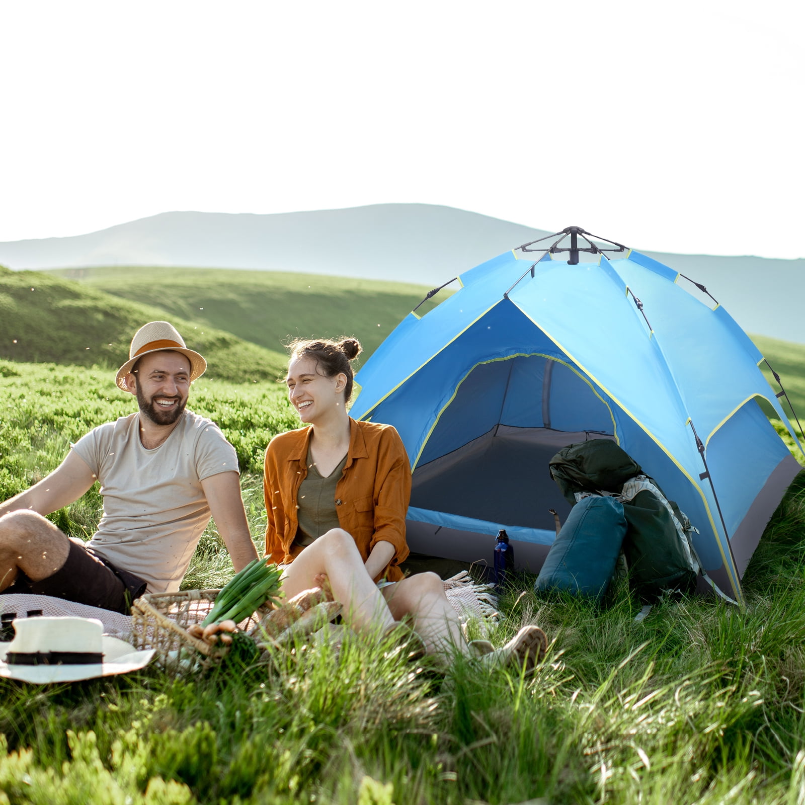 Zimtown 80"x 80" 2-3 Person Camping Tent Waterproof Automatic Tent Double-Deck,Two-Door
