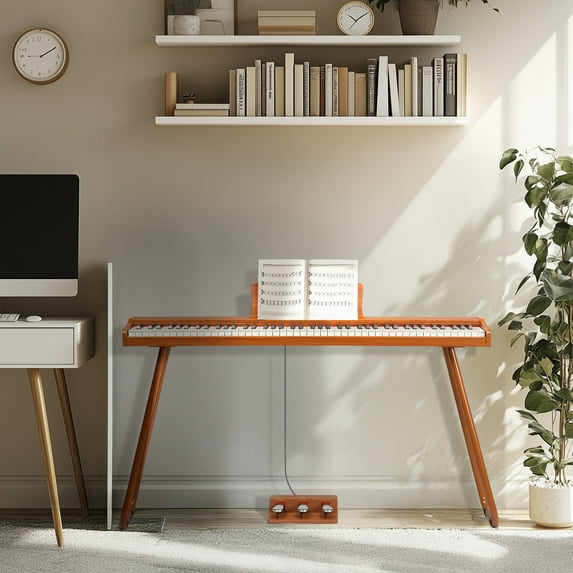 Zimtown 88-Key Digital Piano Semi-Weighted with Triple Pedal, Headphones, Walnut