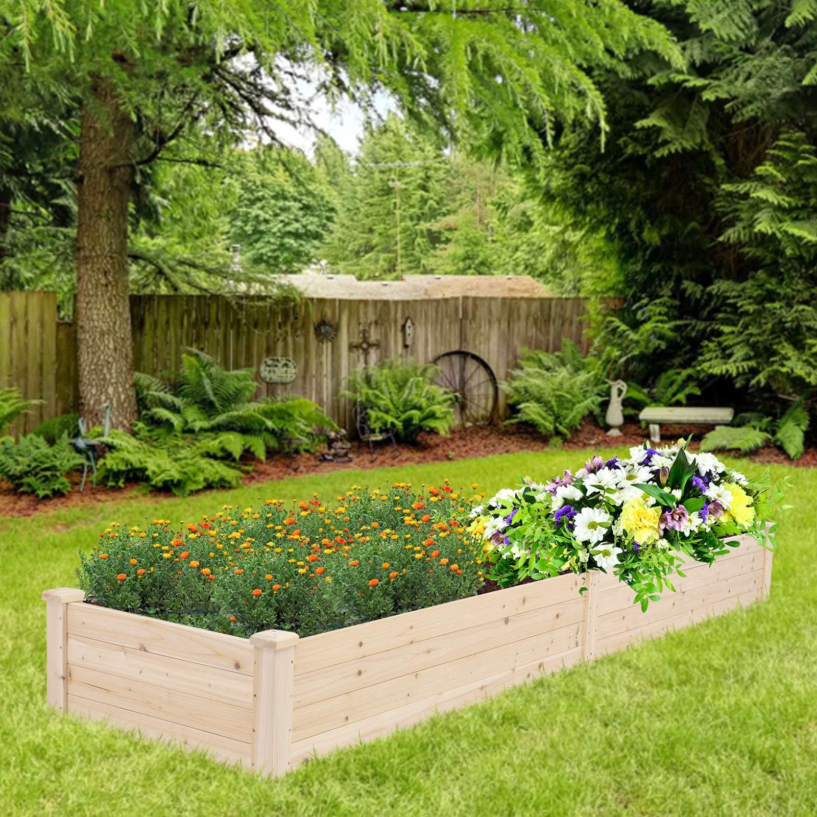 Zimtown 8x2FT Outdoor Wooden Raised Garden Bed Planter - Natural