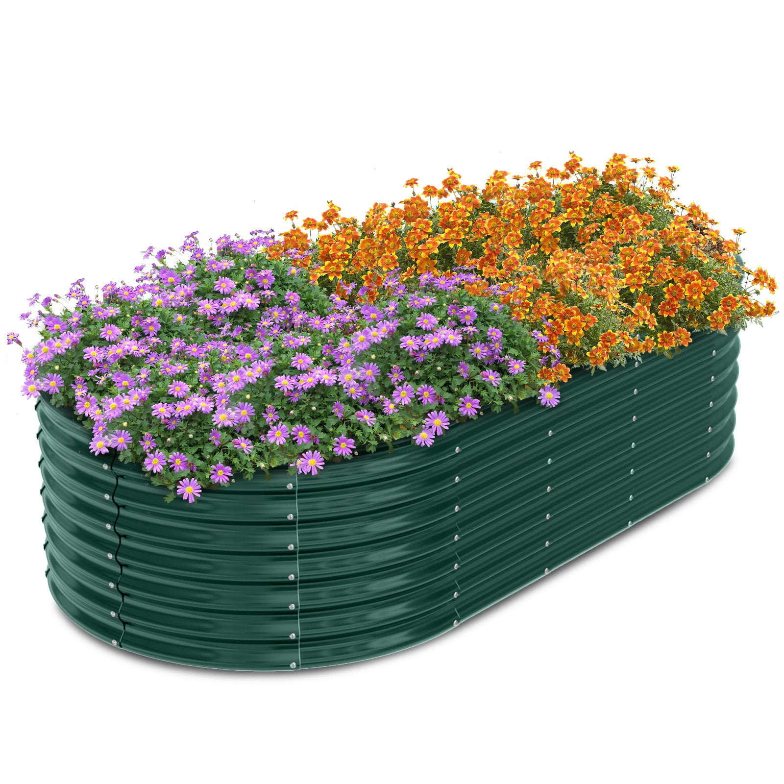 Zimtown 8x4x2ft Galvanized Raised Garden Bed, Oval Metal Planter Box for Vegetables Flowers, Green