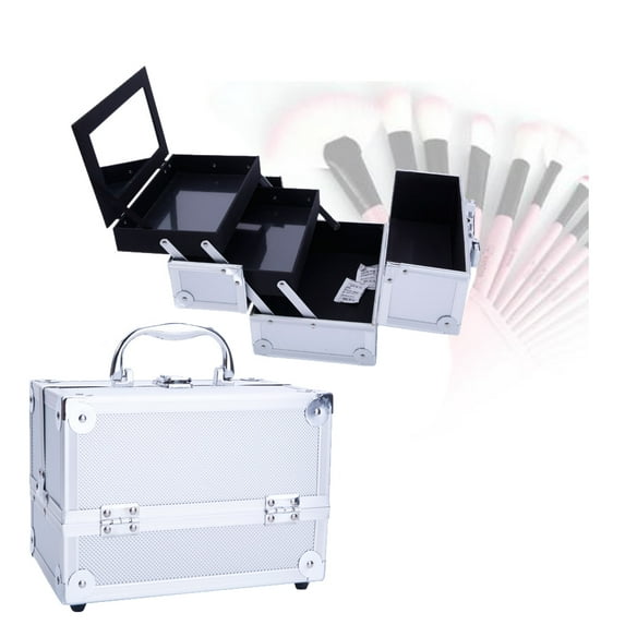Zimtown 9"x6"x6" Pro Aluminum Makeup Train Jewelry Storage Box Cosmetic Bag Lockable Case Organizer Silver