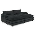 thumbnail image 1 of Zimtown 90“ Sofa Bed Couch with Pillow Arms and Double Layer Cushions, Corduroy Loveseat Sofa with Removable Ottoman for Living Room, Black, 1 of 10