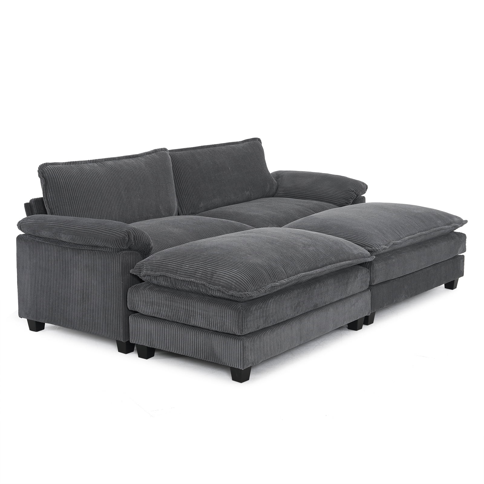 Zimtown 90“ Sofa Bed Couch with Pillow Arms and Double Layer Cushions, Corduroy Loveseat Sofa with Removable Ottoman for Living Room, Gray