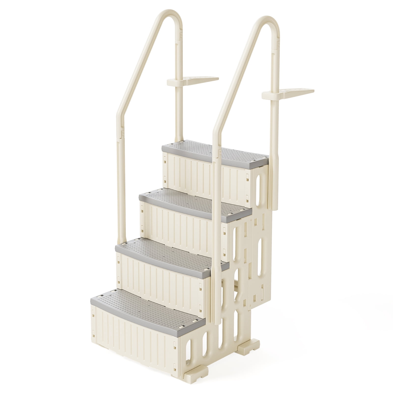 Zimtown 4-Step Above Ground Pool Ladder, Begie&Gray Plastic Entry Steps for Easy Pool Access
