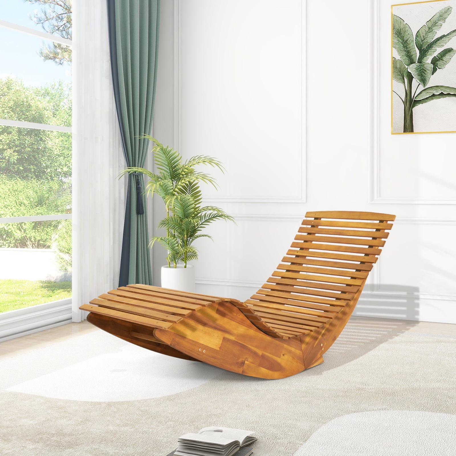 Outdoor Rocking Daybed Zimtown Acacia Wood Outdoor Lounger, Patio Furniture, Folding Sunbed ...