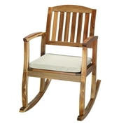 Zimtown Acacia Wood Rocking Chair for Outdoor and Indoor, Wooden Rocker w/ Cushion for Patio Garden Deck Poolside, Teak Color
