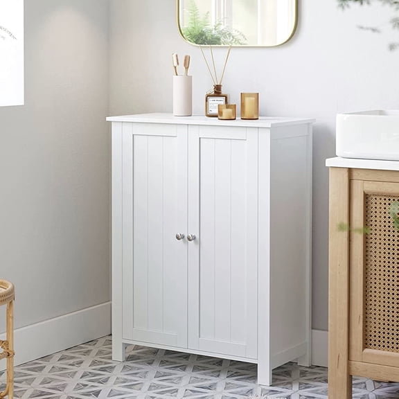 Zimtown Freestanding Bathroom Cabinet, Wooden Storage Cupboard with Double Doors, White Finish