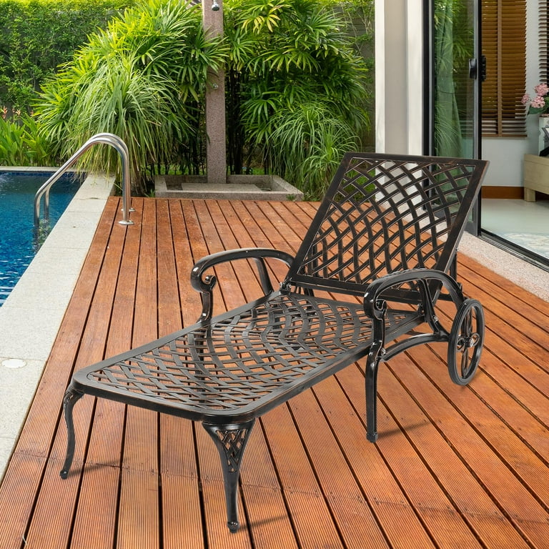 Zimtown Adjustable Patio Cast Aluminum Lounge Bed, Recliner Chair