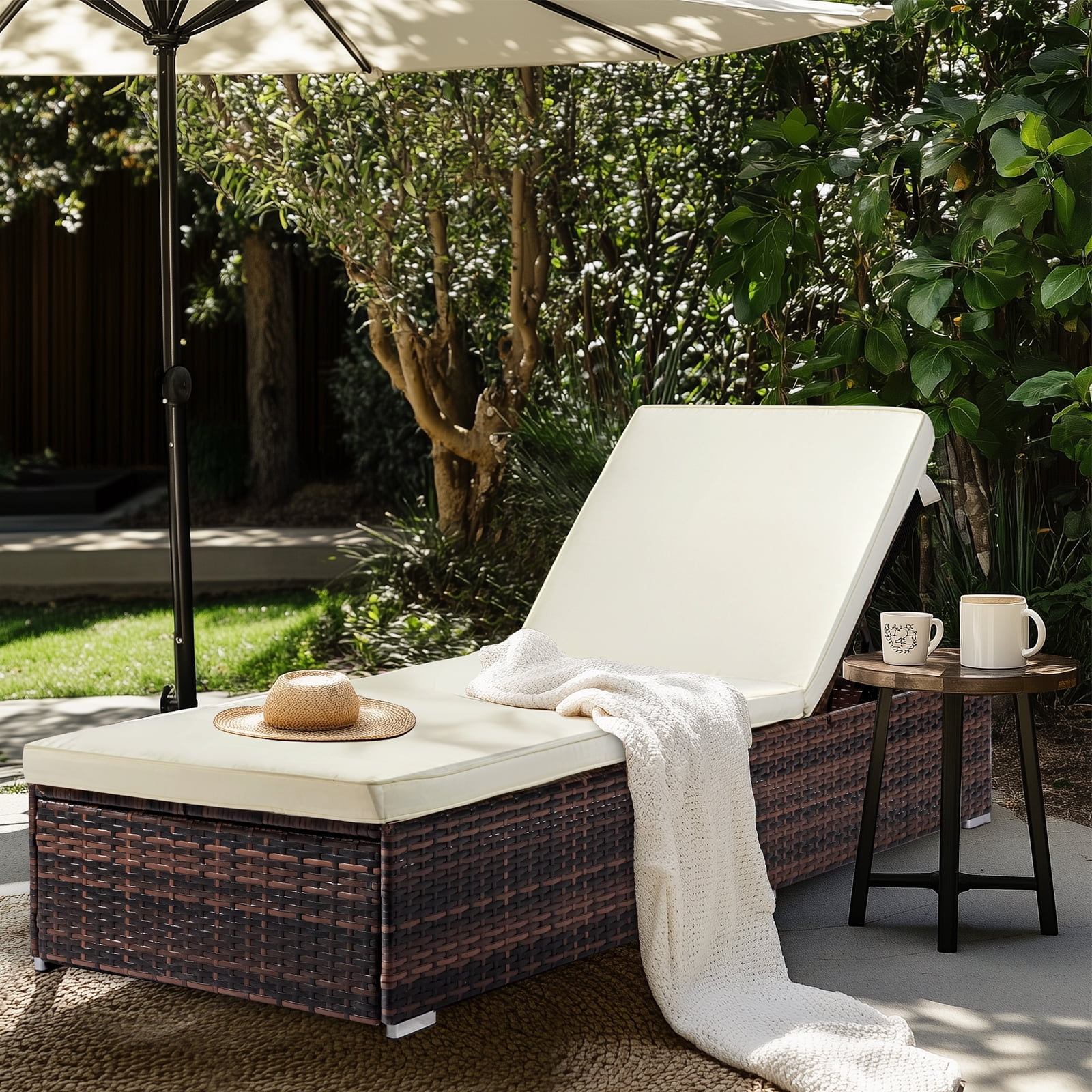 Walmart Saving of  Zimtown Adjustable Pool Chaise Lounge Chair Outdoor Patio Furniture PE Wicker W/Cushion, Brown Black Gray Optional