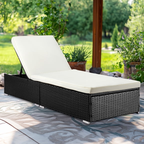 Zimtown Adjustable Pool Chaise Lounge Chair Outdoor Patio Furniture PE Wicker with Cushion Brown Black Gray Optional
