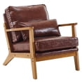 thumbnail image 1 of Zimtown Arm Chair, Solid Oak Wood Accent Chair, Upholstered Golden Thai PU Leather Single Chair, Dark Brown, 1 of 7