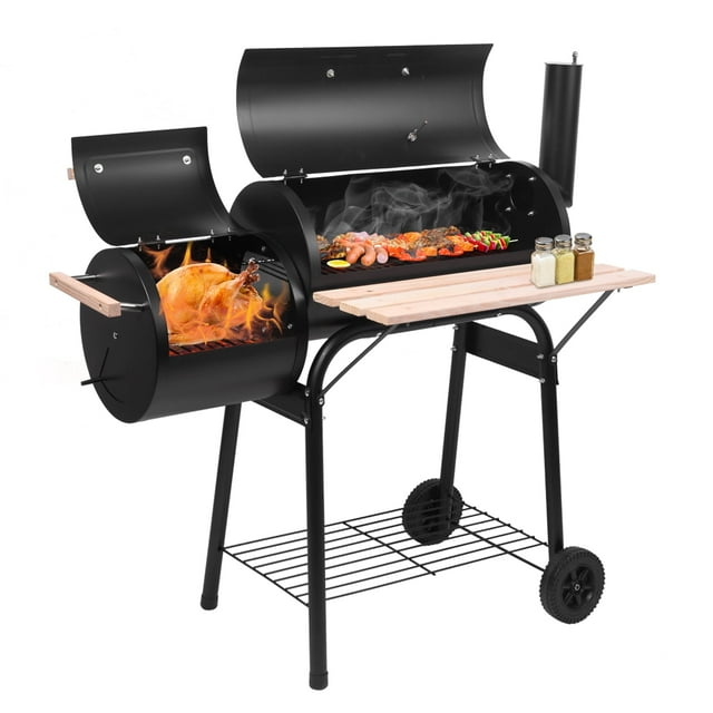 Zimtown BBQ Charcoal Grill Outdoor Barbecue Pit with Offset Smoker Patio Backyard Black