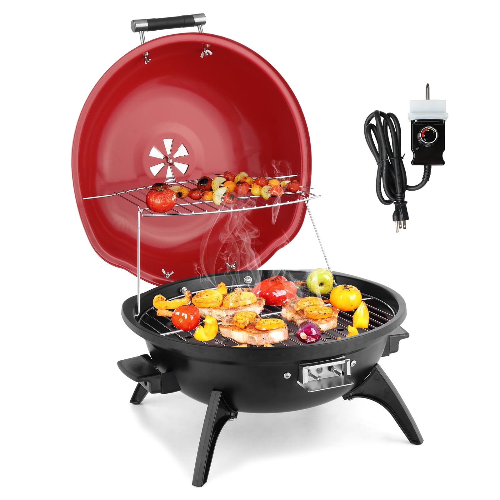 Zimtown BBQ Grill Electric Grill Outdoor Patio Grill and Smoker Adjustable Heat,Portable Barbeque,Red