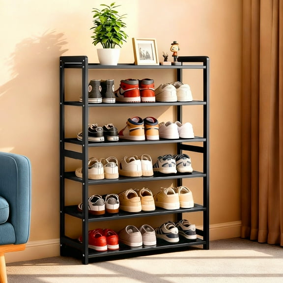 Zimtown Bamboo Shoe Rack, 6 Tier 24 Pairs Shoe Storage Organizer Space Saving for Entryway Home, Black