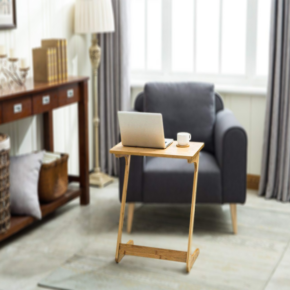 Zimtown Bamboo Snack Table Sofa Couch Coffee End Table Bed Side Table