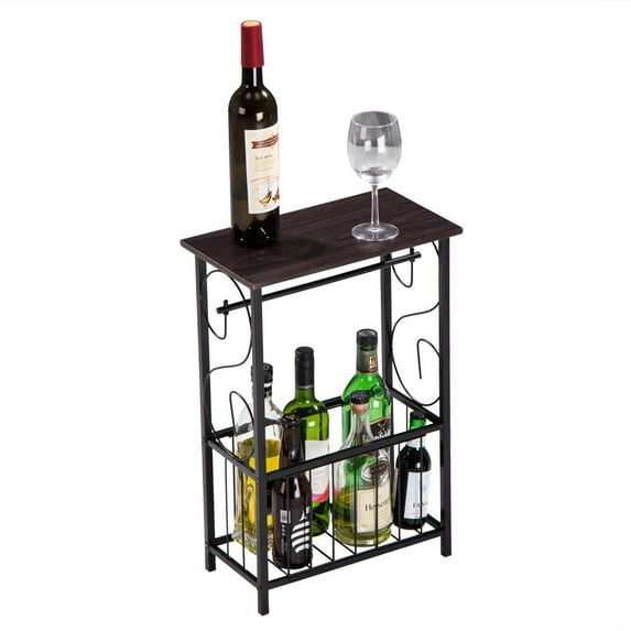 Zimtown Bathroom Table and Stand with Toilet Paper Roll-Bar Holder and Storage Rack - Black Metal Frame with Scroll Design