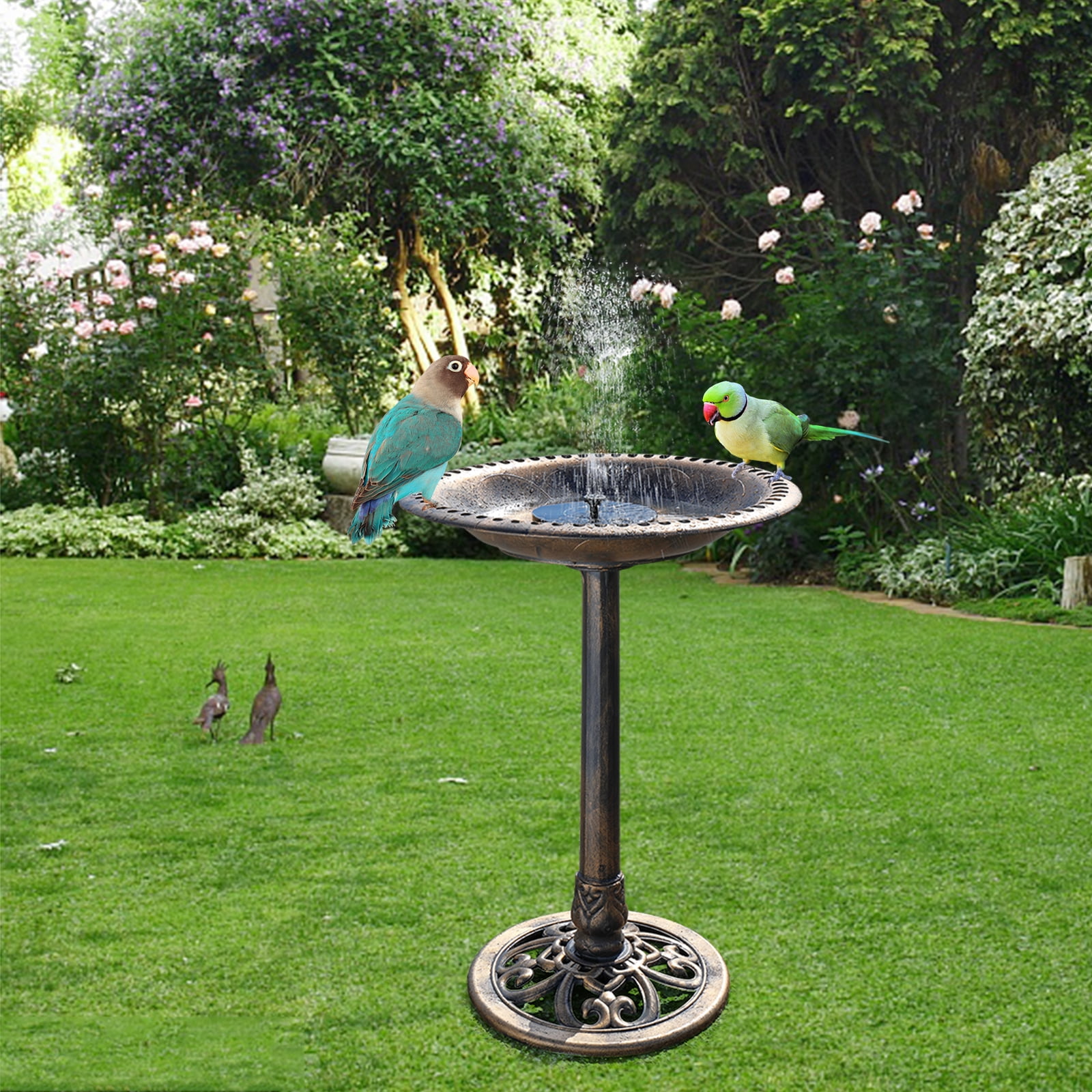 Zimtown Bird Bath Birdbath/Feeder with  Solar Fountain Outdoor Patio Garden Backyard, Brown