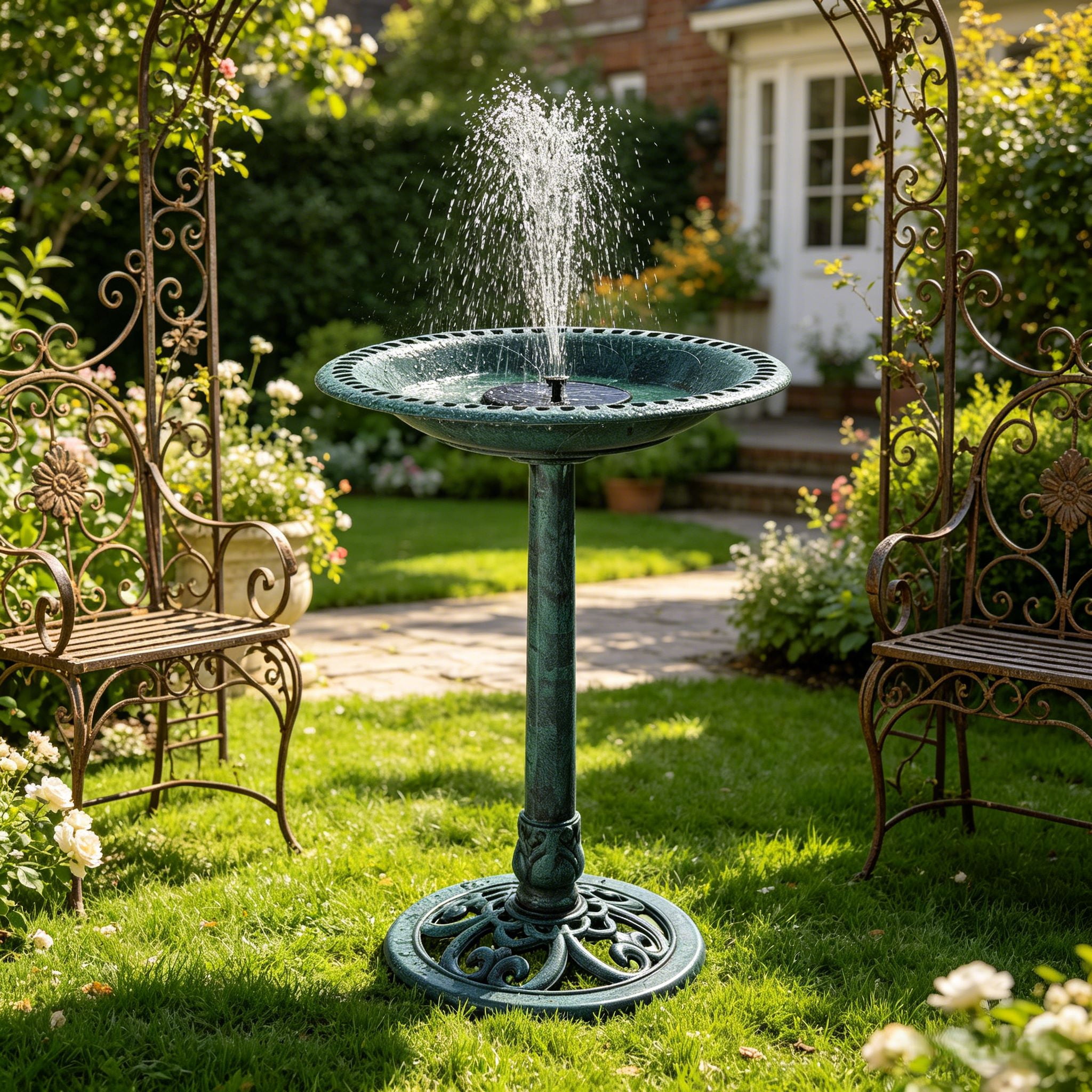Zimtown Bird Bath Birdbath/Feeder with  Solar Fountain Outdoor Patio Garden Backyard, Dark Green
