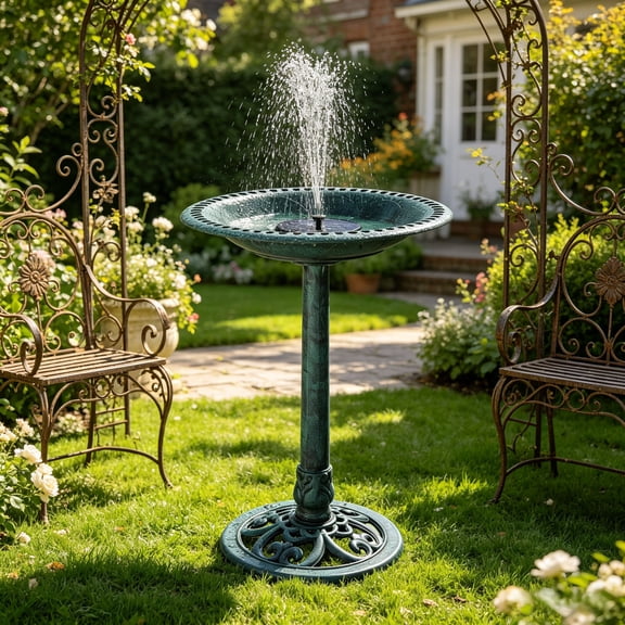 Zimtown Bird Bath Birdbath/Feeder with  Solar Fountain Outdoor Patio Garden Backyard, Dark Green