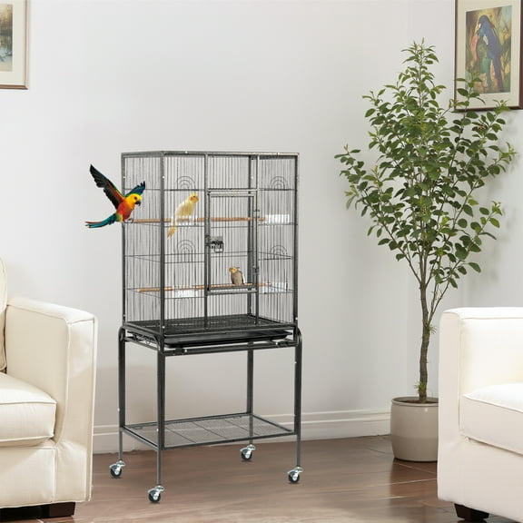 Zimtown 53in Wrought Iron Bird Cage, Open Top Play Design with Rolling Stand for Medium & Small Birds