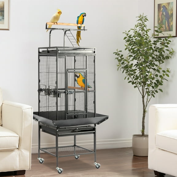 Zimtown Bird Cage 65 inch Wrought Iron Parakeets Cage with Play Open Top and Rolling Stand Medium Small Bird Cage for Parrots, Budgerigars, Parakeets, Cockatiels, Lovebirds